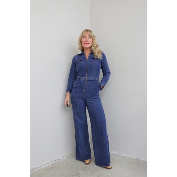 1970's Vintage Zip Up Denim Jumpsuit ~ Women's XS SM ~ Zip Up Front Wide Leg - Picture 10 of 10